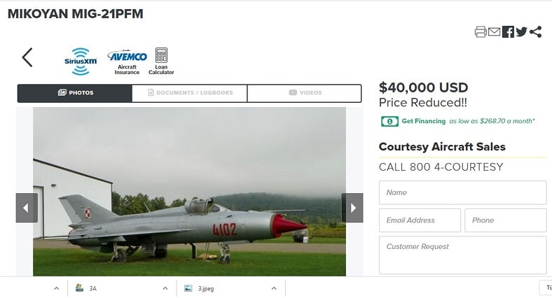 The cheapest fighter jet sold on the internet, the Russian made MIG 21
