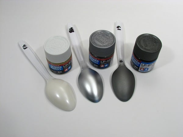 Gloss pearl white satin sparkling silver and flat metallic gray
