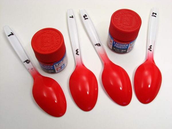 Tamiya acrylic lacquer red colors spoon test