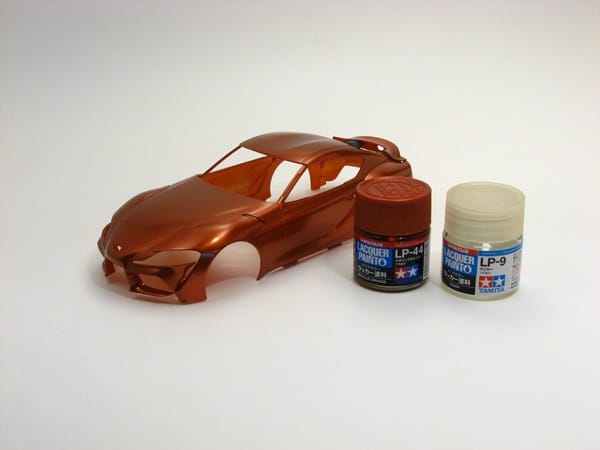 metallic orange topped with gloss clear to Tamiya's new Toyota GR Supra