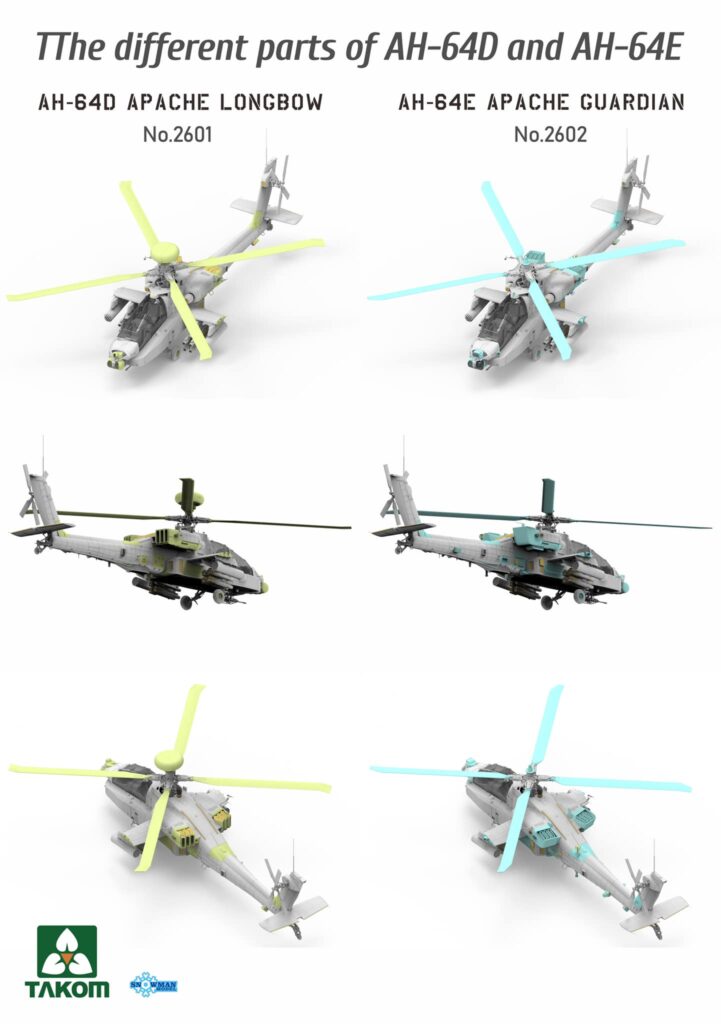 Takom new Apaches AH-64D and AH-64E Different Parts