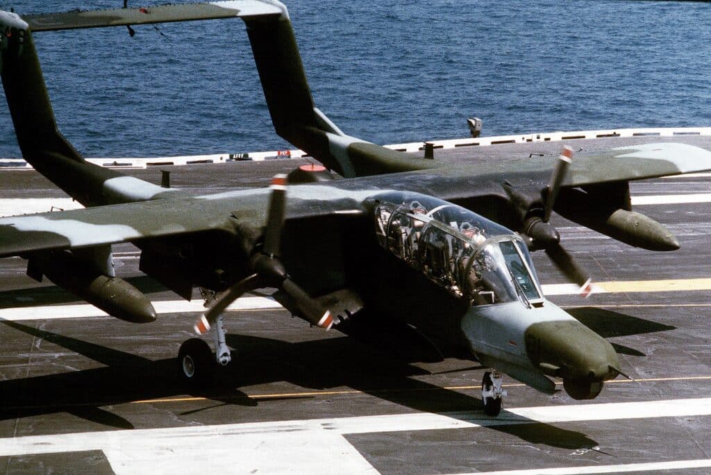 An OV-10D during trials aboard USS Saratoga in 1985