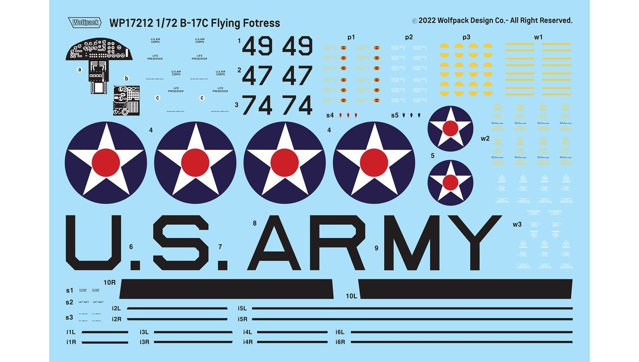Wolfpack 1:72 B-17C Flying Fortress Decals