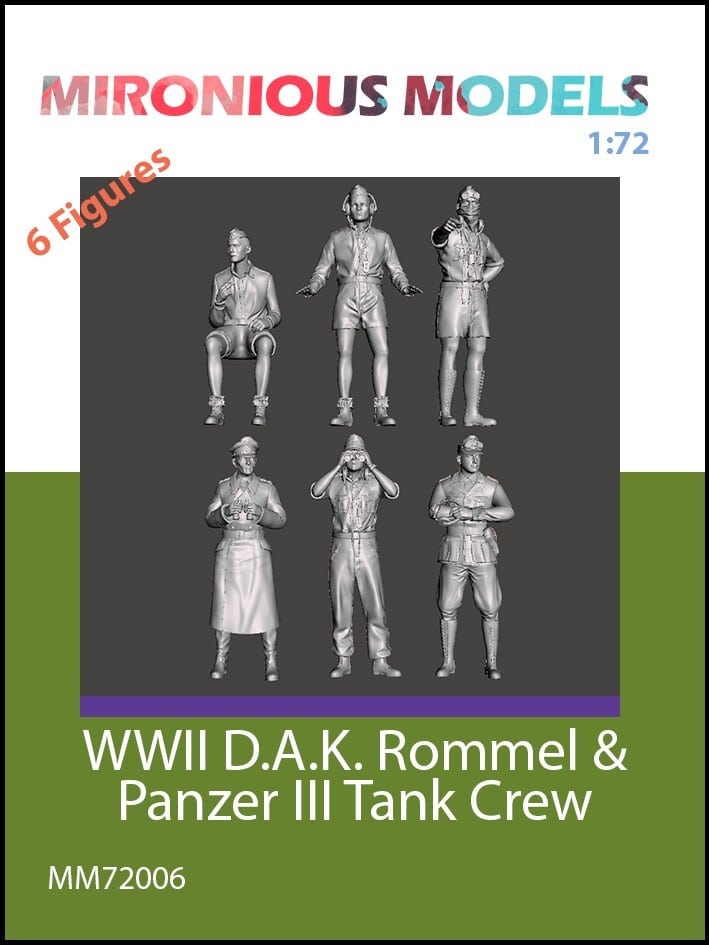 Mironious Models 1/72 scale figures, WW2 D.A.K Rommel, Panzer 3 Tank Crew