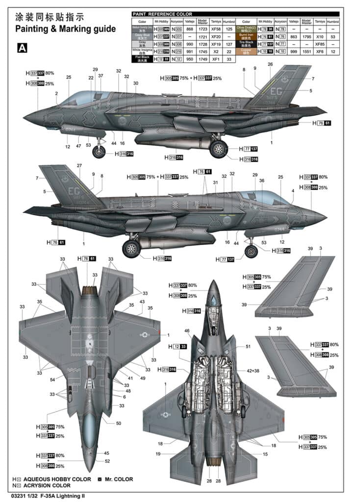 Trumpeter 132nd scale F-35A Lightning II Painting & Marking Guide