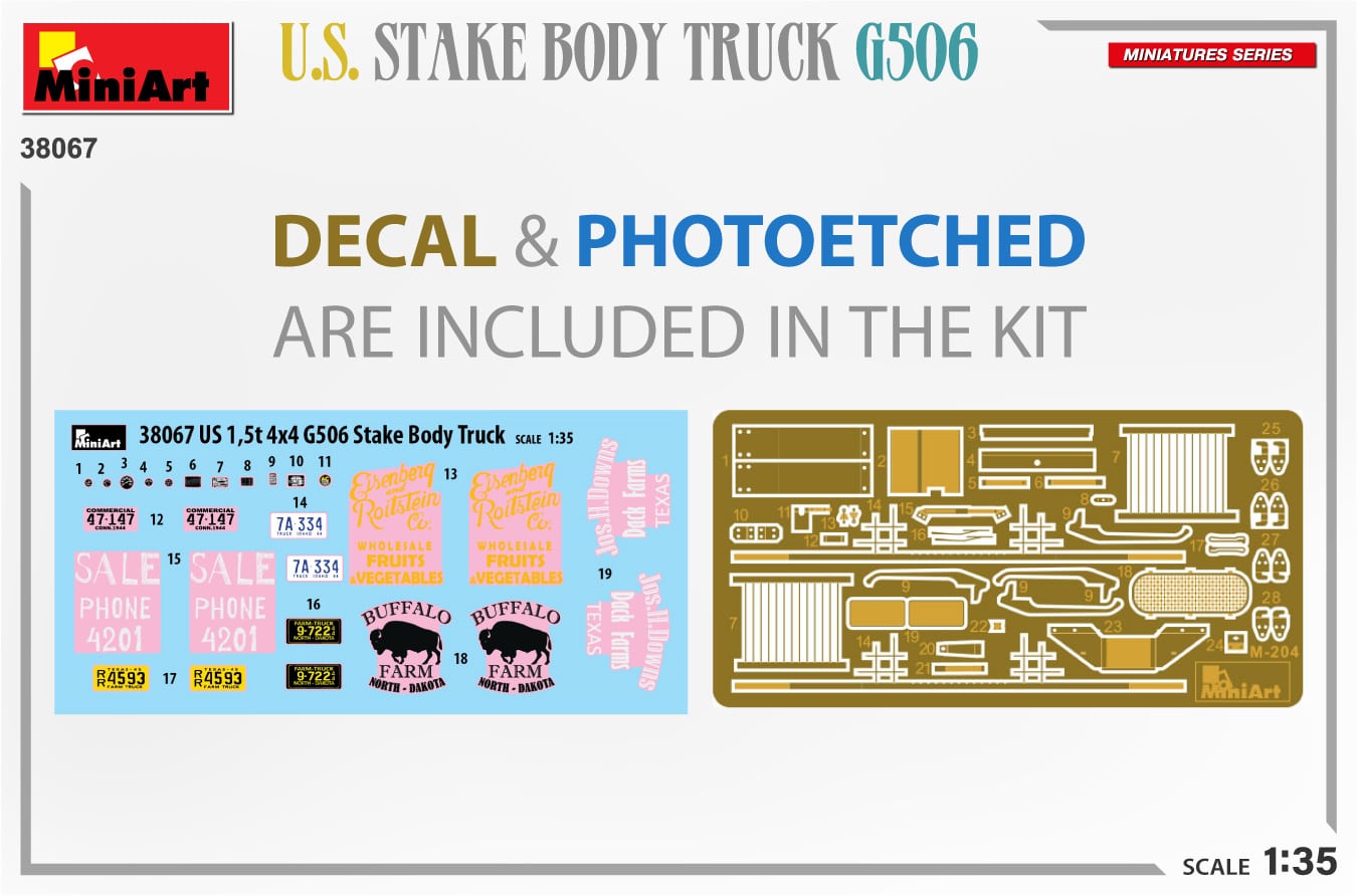 MiniArt U.S. Stake Body Truck Decal & Photoetched