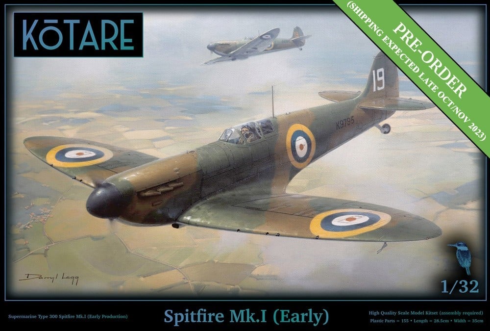 Kotare has provided information about the updates and modifications you can expect in the upcoming release of their 1:32 scale Spitfire Mk.I (Early) model. Box Art