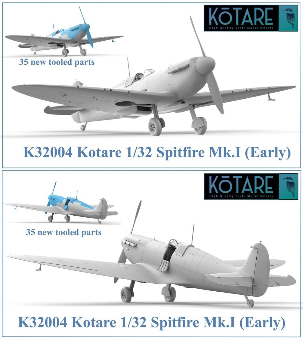 Kotare has provided information about the updates and modifications you can expect in the upcoming release of their 1:32 scale Spitfire Mk.I (Early) model. CAD 