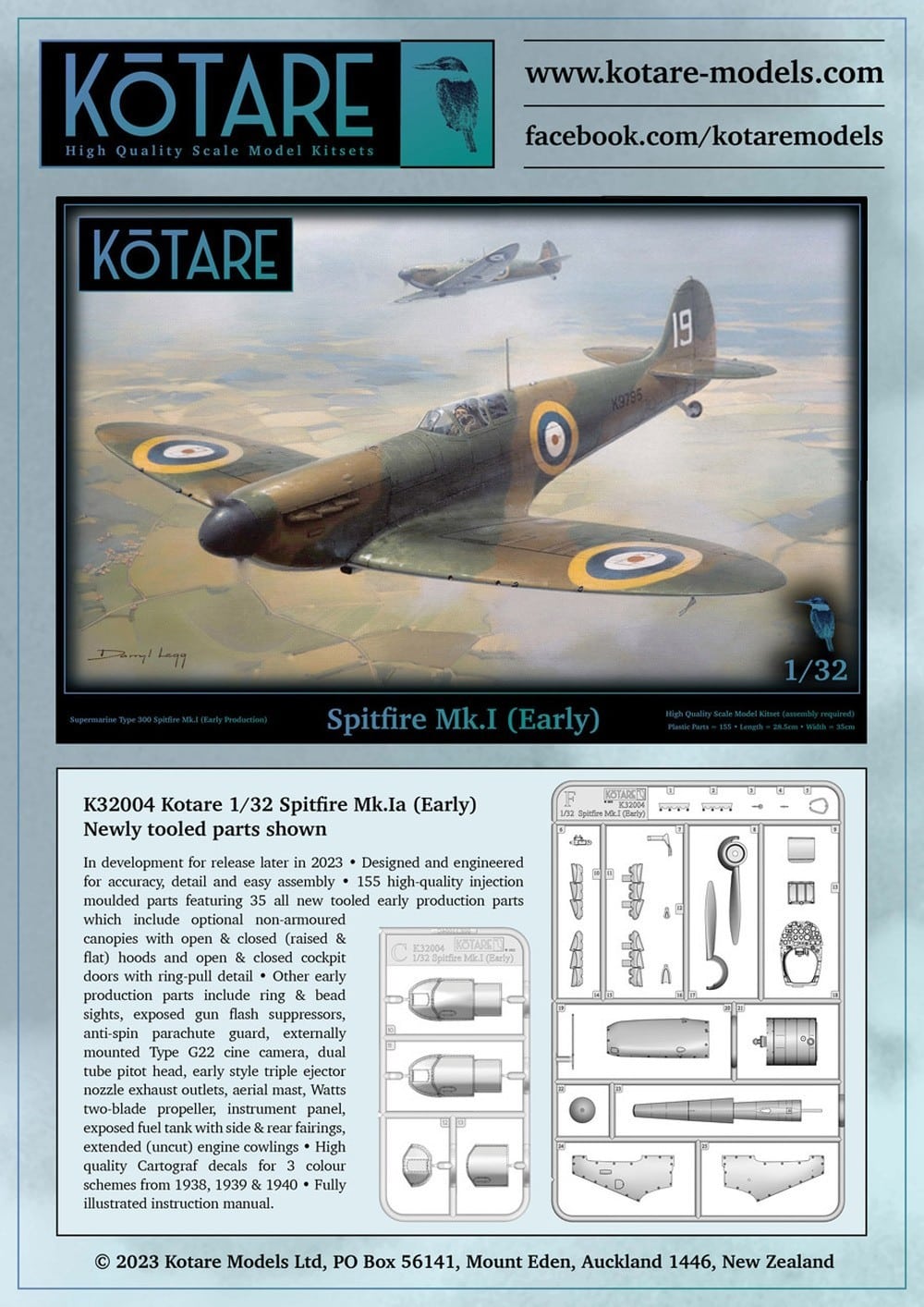 Kotare has provided information about the updates and modifications you can expect in the upcoming release of their 1:32 scale Spitfire Mk.I (Early) model.