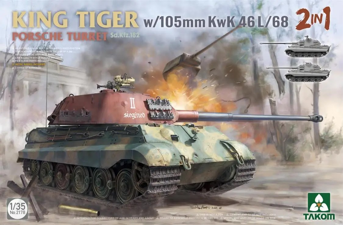King Tiger "Porsche Turret" w/105mm KwK 46L/68 "2 in 1" Box Art From Takom