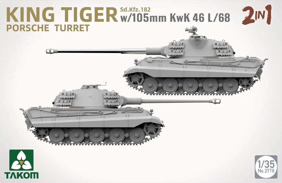 King Tiger "Porsche Turret" w/105mm KwK 46L/68 "2 in 1" 2 in 1 From Takom