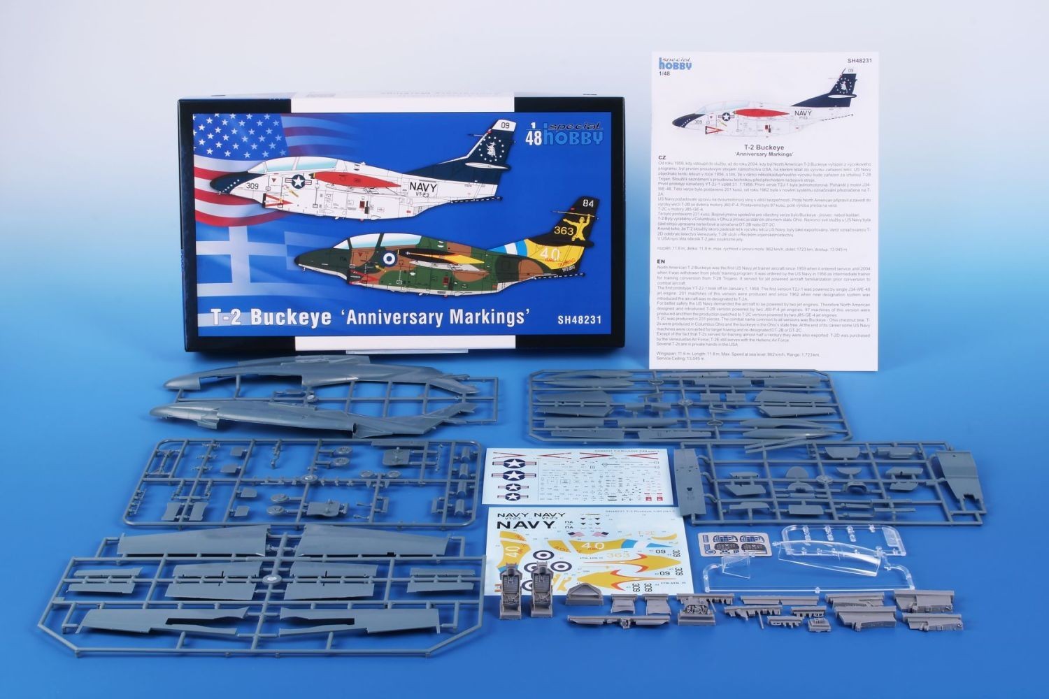 Special Hobby Re-Releases 1/48 T-2 Buckeye with Spectacular Anniversary Markings Box and Parts