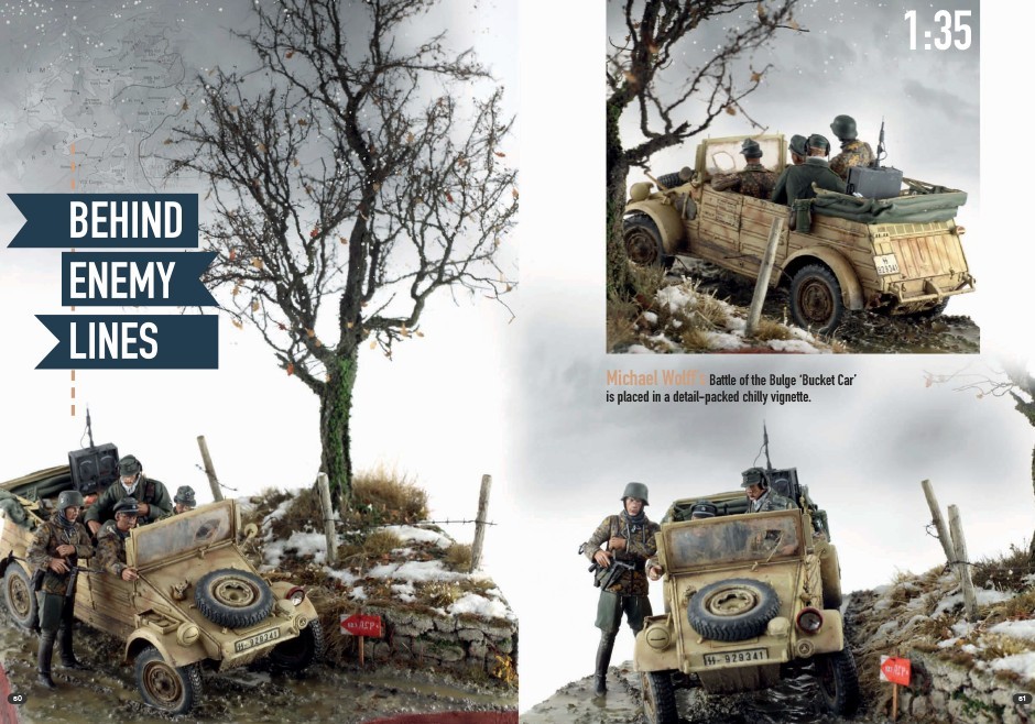 AFV Modeller November/December 2023 Issue Preview - Behind Enemy Lines.  Michael Wolff’s chilly Ardennes scene.