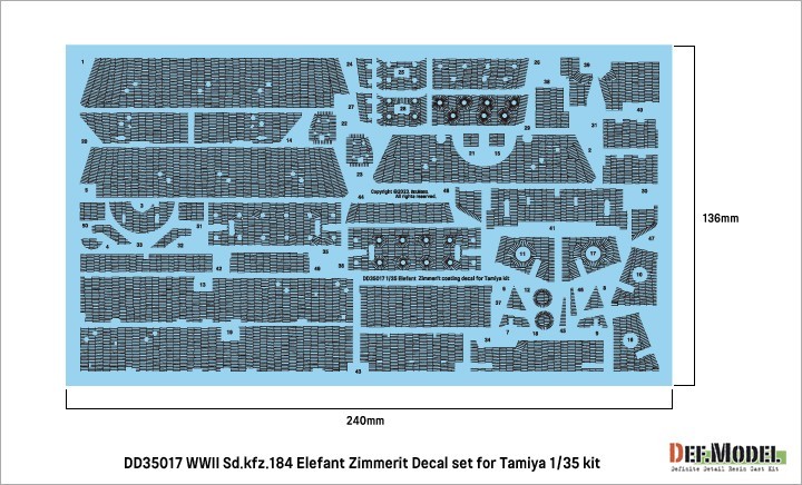 DD35017 WWII German Elefant Zimmerit Coating Decal set for Tamiya