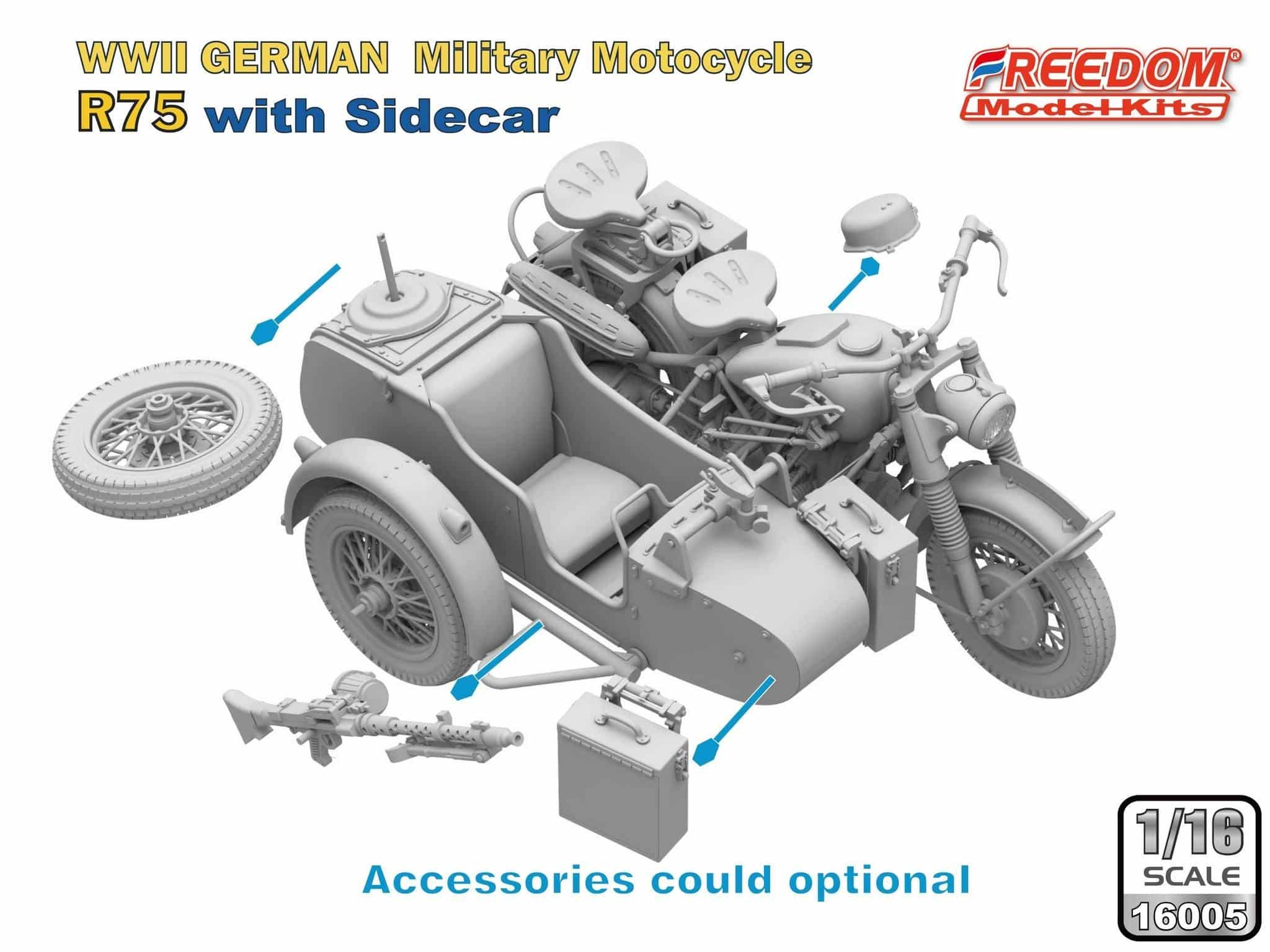 Freedom Model German R75 motorcycle -W Side Car CAD-4