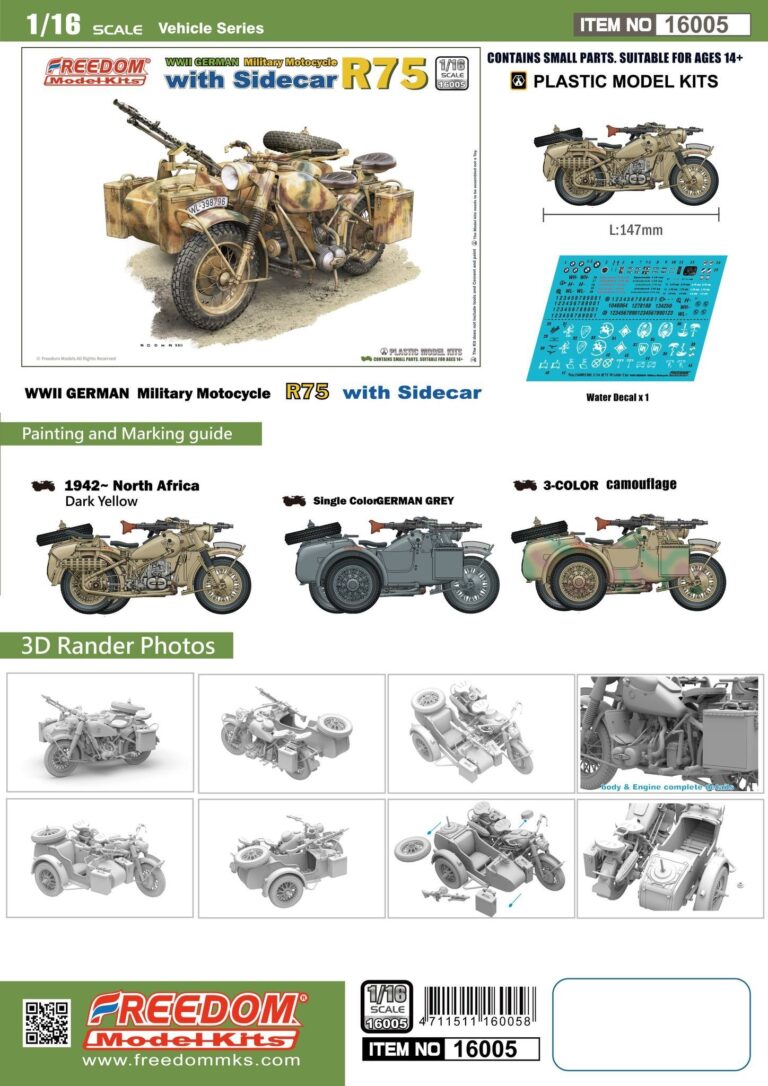 Freedom Model German R75 motorcycle /W Side Car – Hobbyzero