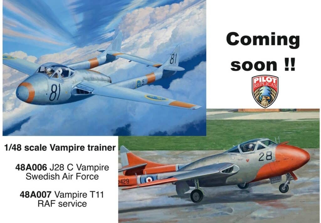 Pilot Replicas Sets to Release Two New de Havilland Vampire Kits in 1-48 Scale