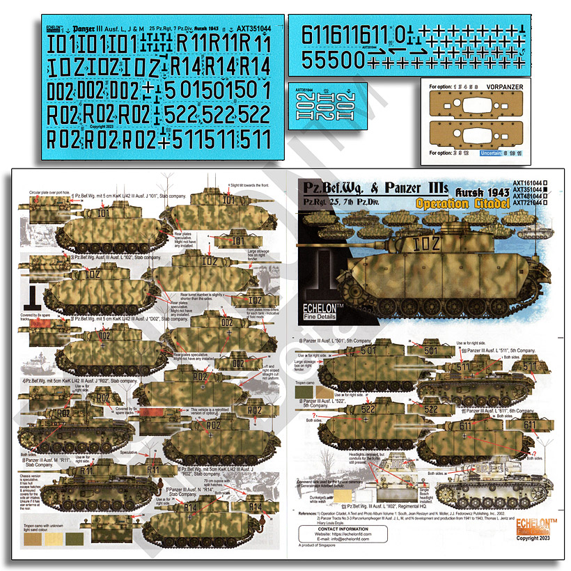 Echelon Fine Details Releases New 1/35 & 1/72 Decal Sets - Operation Citadel markings for Pz.Rgt. 25, 7. Panzer Divison Panzer IIIs (Befehls galore!)