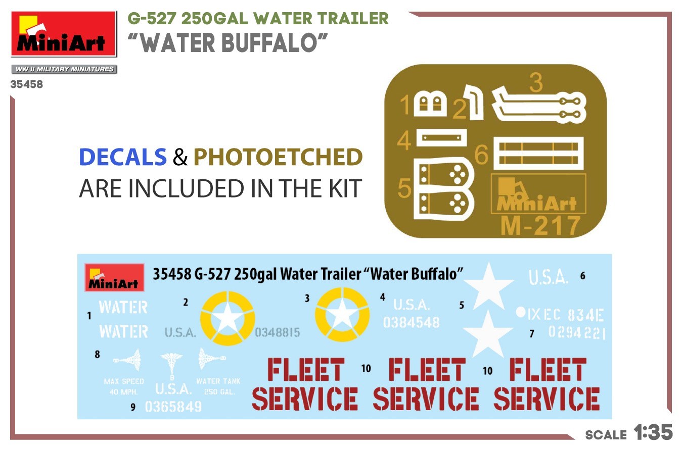 MiniArt G-527 250GAL Water Trailer “Water Buffalo” Decals & Photoetched