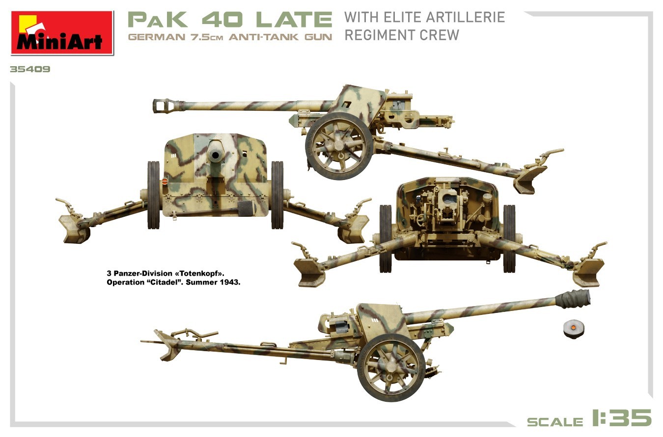MiniArt 35409 German 7.5cm Anti-Tank Gun PaK 40 Late w/Elite Artillerie Regiment Crew Painting and Marking-2