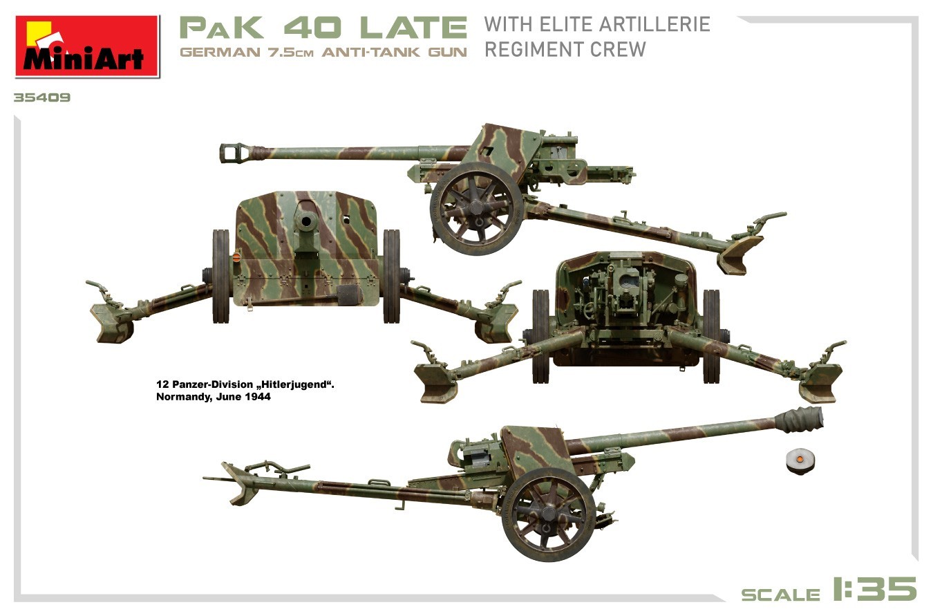 MiniArt 35409 German 7.5cm Anti-Tank Gun PaK 40 Late w/Elite Artillerie Regiment Crew Painting and Marking-4