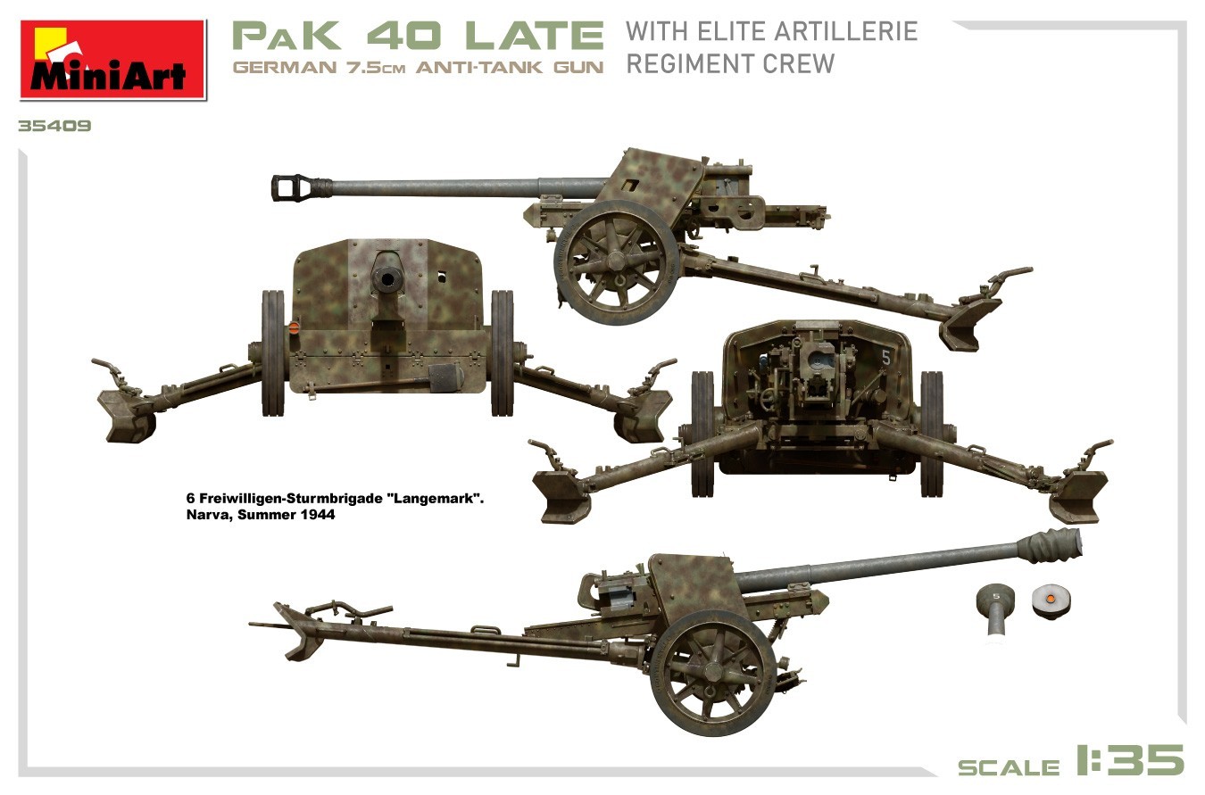MiniArt 35409 German 7.5cm Anti-Tank Gun PaK 40 Late w/Elite Artillerie Regiment Crew Painting and Marking-5