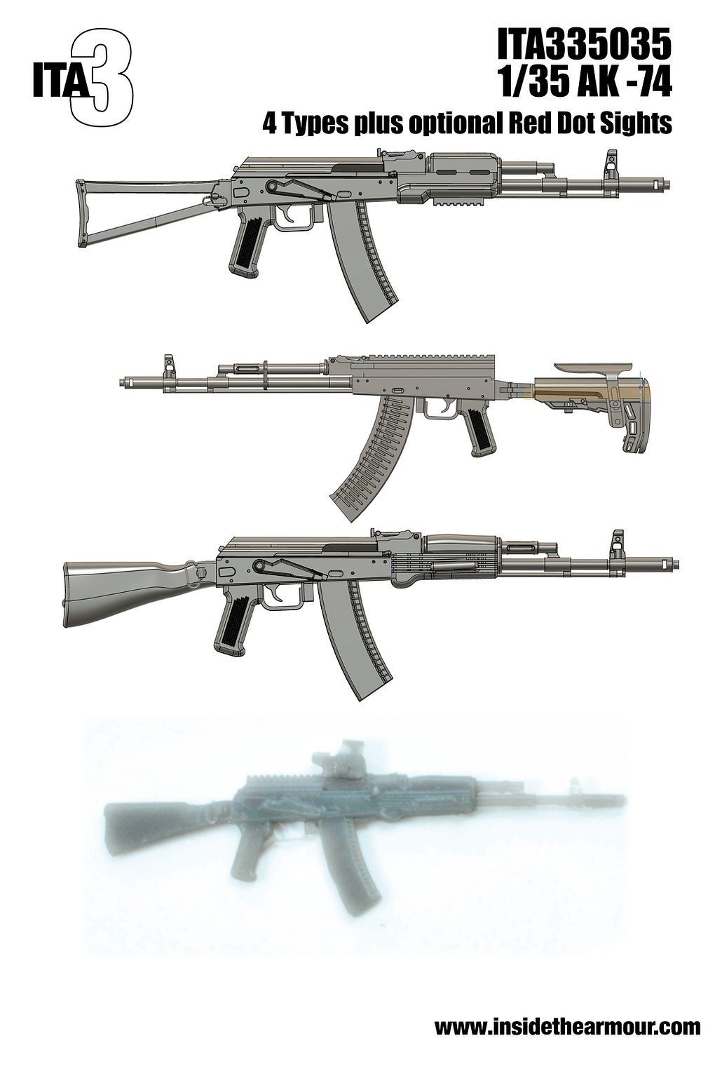 ITA335035 1/35 AK74 Rifles (x4)