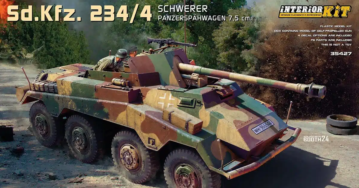 New art & CADs of MiniArt's 35th scale Sd.Kfz. 234/4 Schwerer Panzerspähwagen full interior kit.