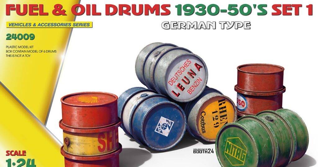 MiniArt 24th scale "Fuel & Oil Drums 1930-50'S Set 1. Set of "German Type" drums.