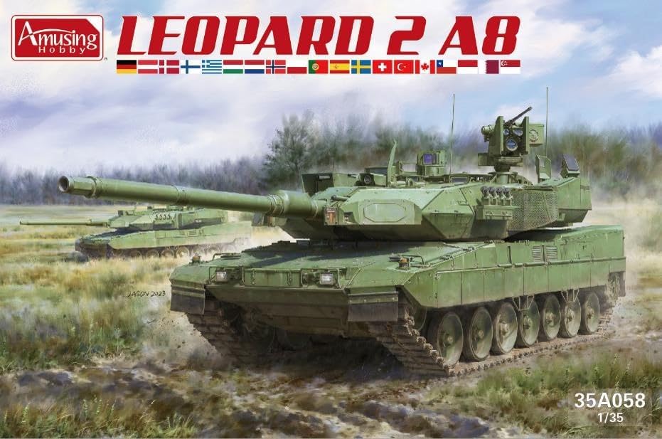 Amusing Hobby 1/35 Leopard 2A8 DEU 35A080 scale model kit with EuroTrophy APS