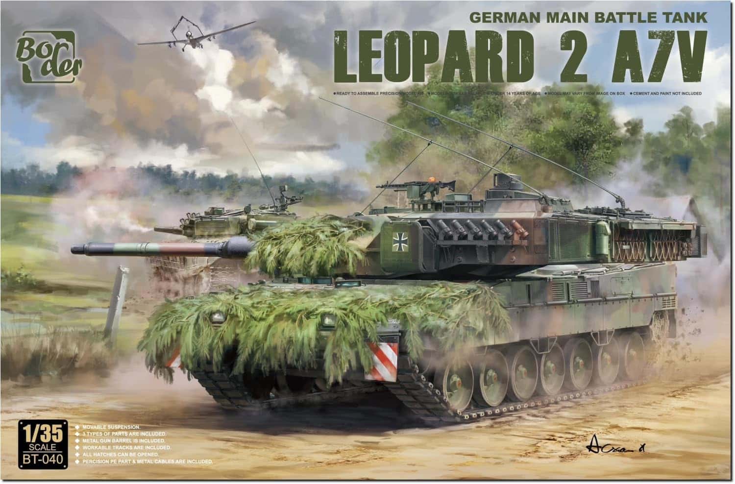 Border Model 1/35 Leopard 2A7V BT-040 scale model kit with metal barrel and 3D printed parts