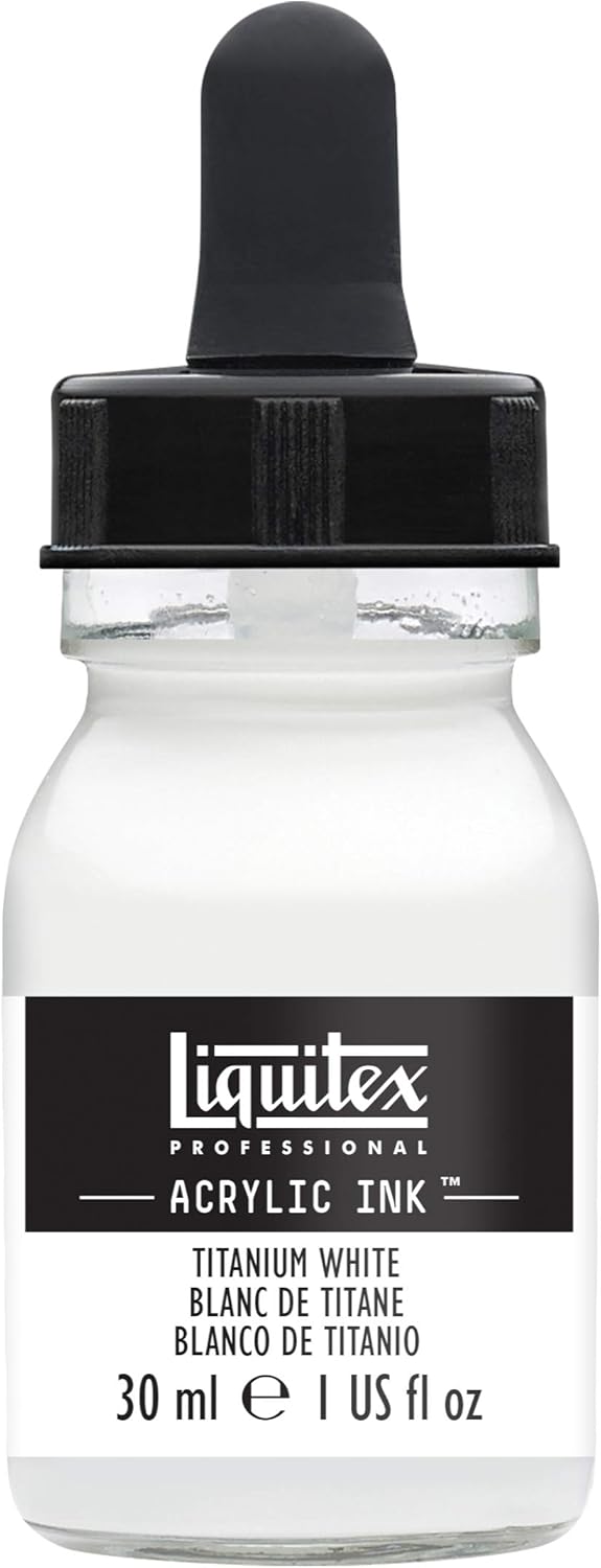 Liquitex Professional Titanium White Acrylic Ink dropper bottle for airbrush zenithal highlighting