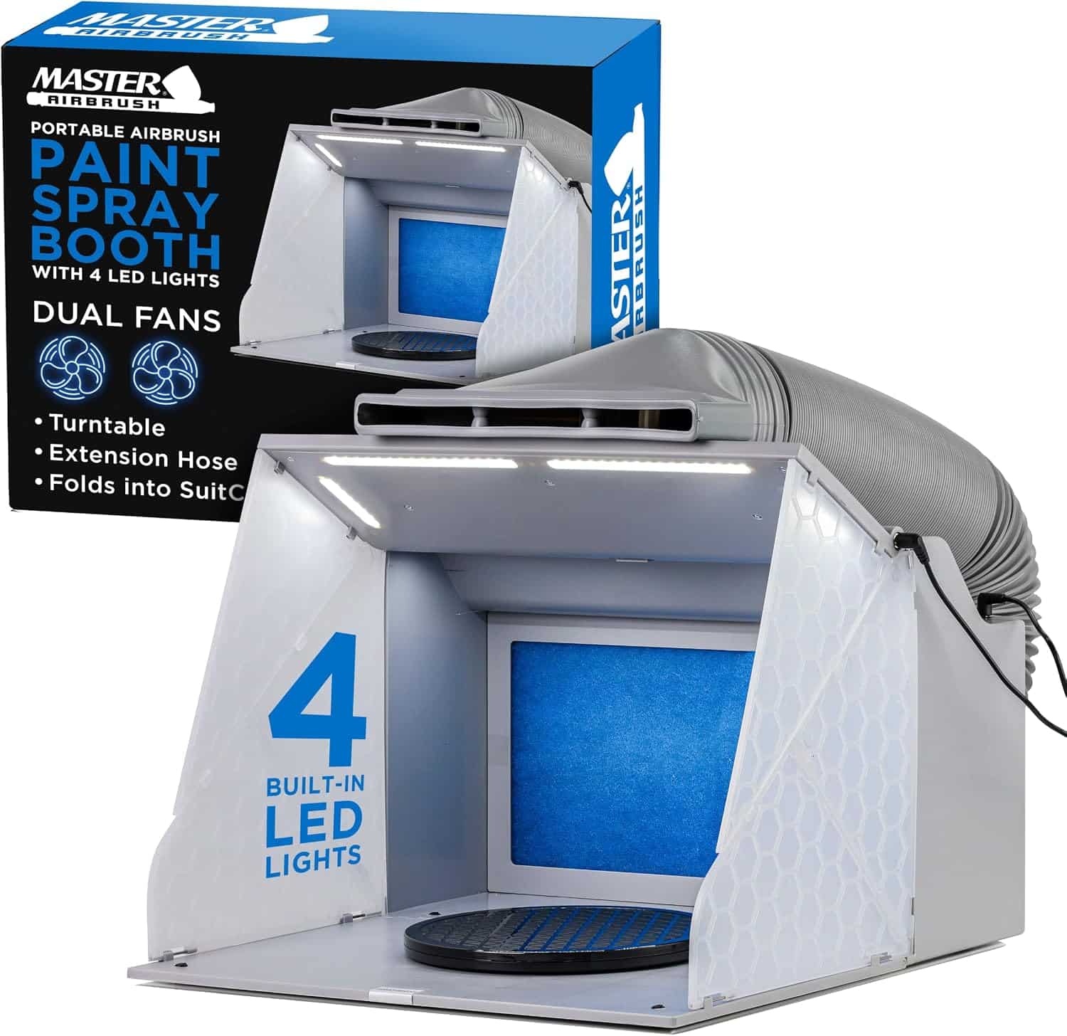 Master Airbrush Dual Fan LED portable folding spray booth with window exhaust hose for scale models