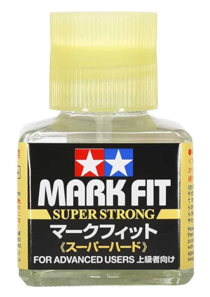 Tamiya Mark Fit Strong and Super Strong decal solution bottles for scale models